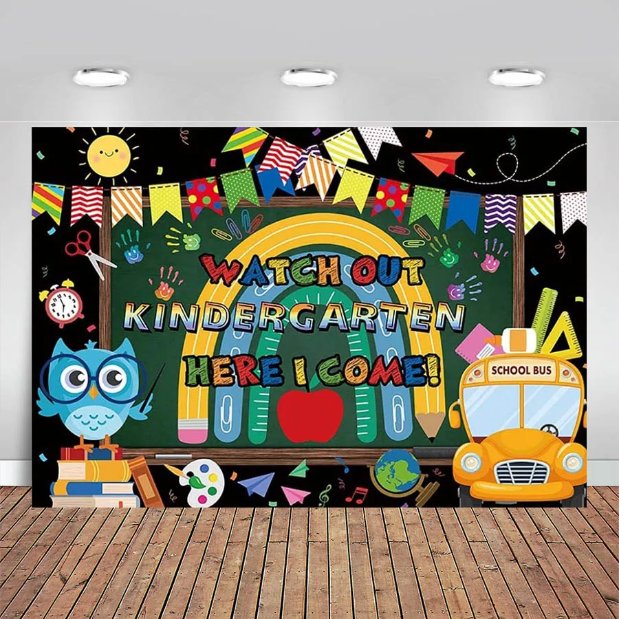 

Kindergarten Back To School Backdrop for Kids Boy Girl Watch Out Here I Come First Day of School Party Preschool Graduation Prom