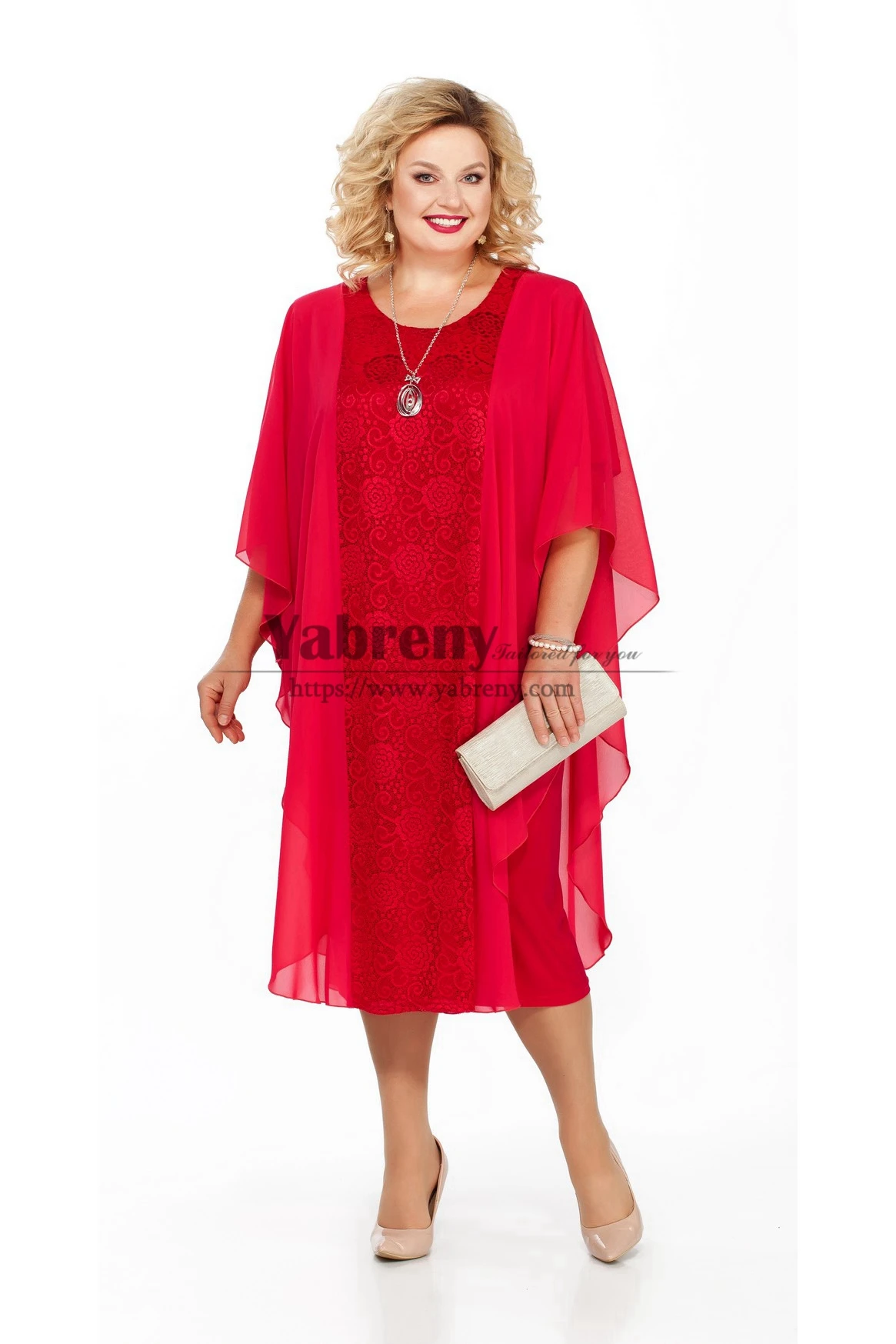 

2022 Plus size Loose Red Mother of the bride dress women's Dress for wedding Guest