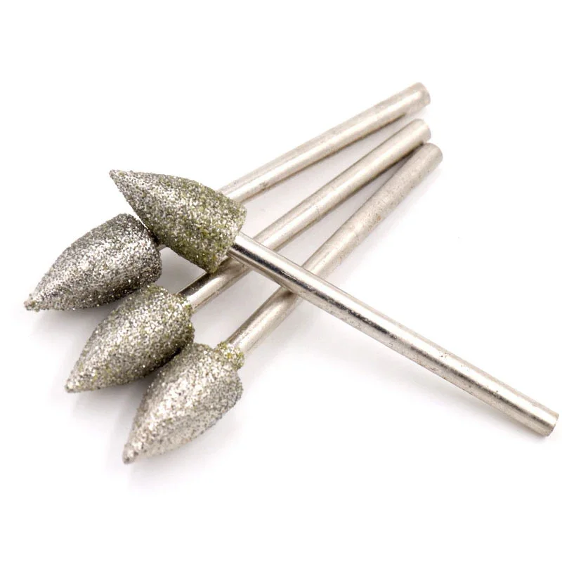 5 pezzi 1-8mm galvanica testa di molatura diamantata a forma di proiettile punta da trapano con gambo da 2.35mm lucidatura intaglio per utensili rotanti Dremel