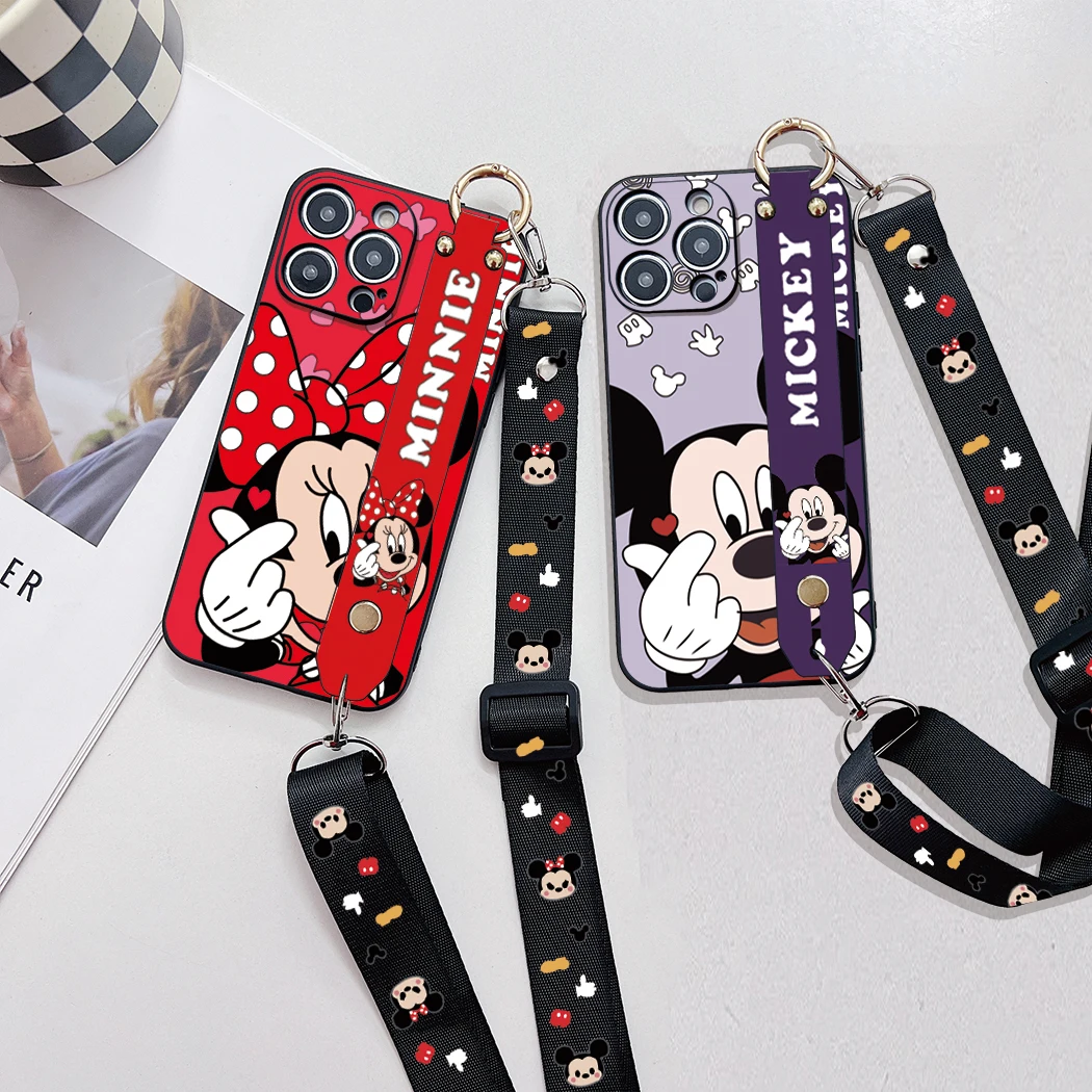 For Samsung Galaxy S7 S8 S9 S10 S20 S21 S22 S23 S24 Plus Ultra FE Love Minnie Case Wrist Strap Rope