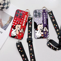 For Samsung Galaxy S7 S8 S9 S10 S20 S21 S22 S23 S24 Plus Ultra FE Love Minnie Case Wrist Strap Rope