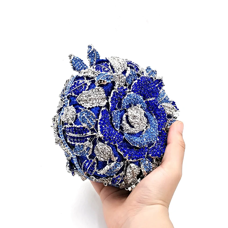 

Newest women evening party bag diamonds small wallet luxury clutches bridal wedding party elegant rose flower crystal purses