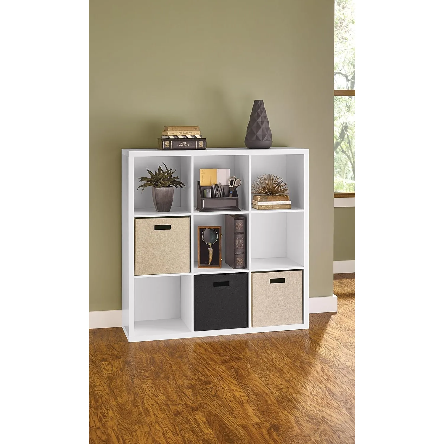 9 Cube Storage Shelf Organizer Bookshelf with Back Panel, Easy Assembly, Wood, White Finish