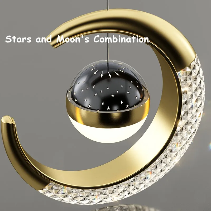 Imagem -05 - Nordic Star And Moon Pendant Lights Led Teto Pendurado Candelabro Iluminação de Luxo para Crianças Quarto Infantil Home Bedside Decor Lamp