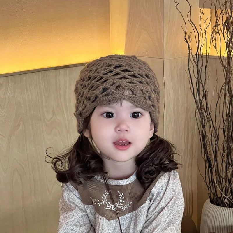

Children's Knitted Hat Spring and Autumn Fashionable Solid Color Outfit Photo Hat for Girls Baby Autumn Outing Stylish Yarn Hat
