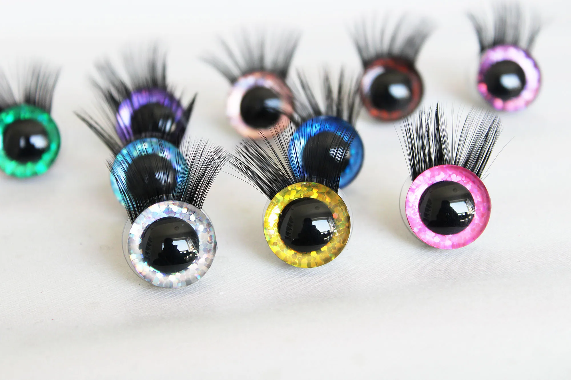 

100pcs 9mm to 35mm craft eyes new bling toy safety eyes 3D gliter doll pupil eyes with black eyelash tray -B11