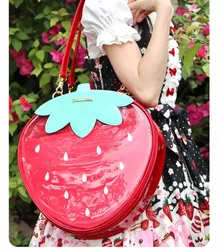 Lolita Bag Ita Backpacks  Sweet Big Strawberry Shoulder Bags Girls Elegant Display PU Handbag Uniform Transparent Bolsa Сумка