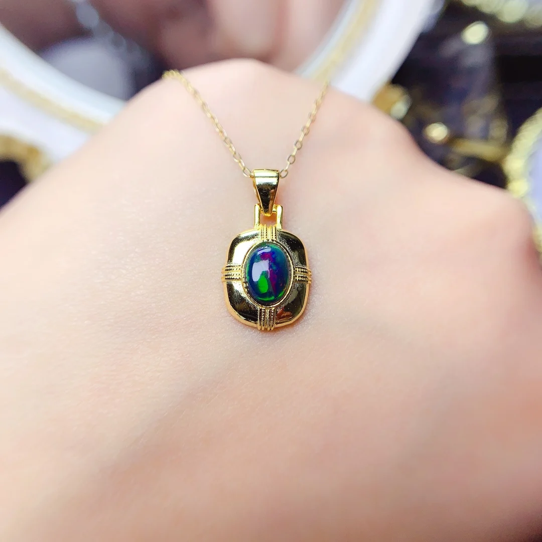 

s925 Sterling Silver Opal Natural Gem Jewelry Pendant Ladies luxury Ladies Necklace with free Christmas shipping boutique