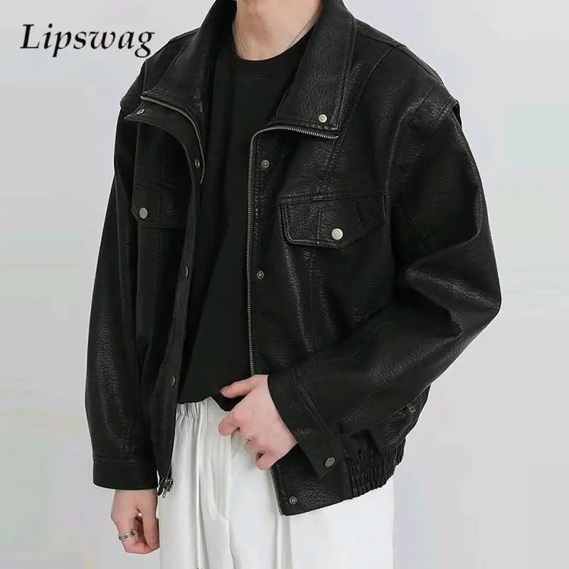 

Streetwear Fashion PU Leather Jacket Mens Coat 2024 Fall Winter Y2K Style Outerwear Men Vintage Lapel Zipper Leaher Coat Jackets