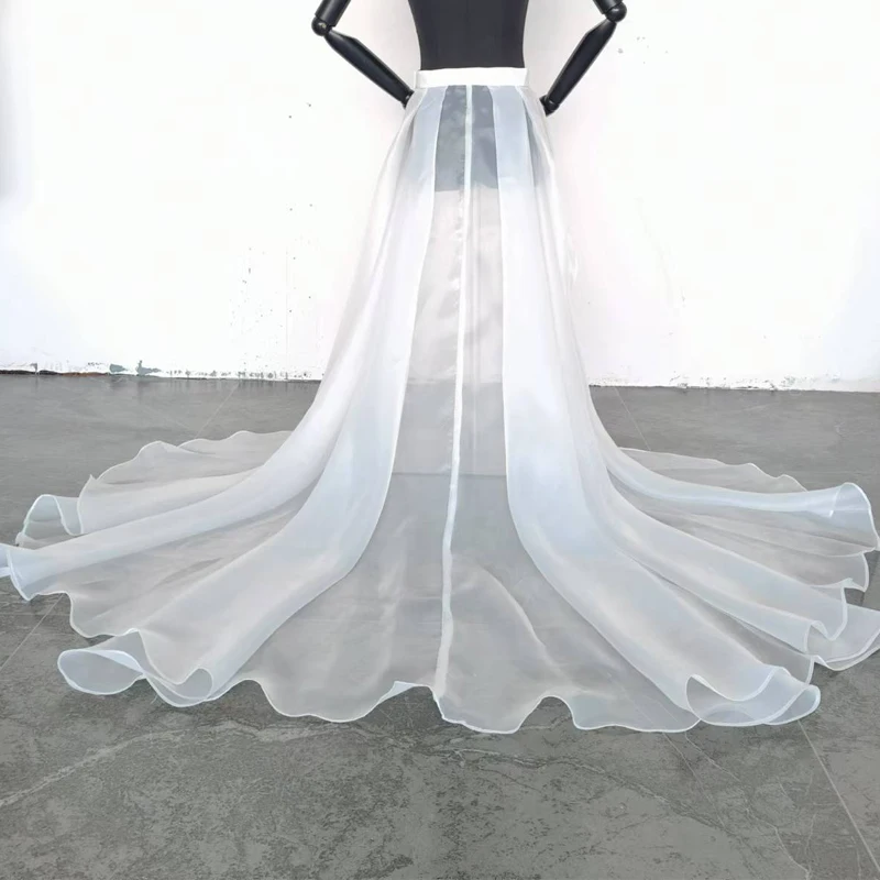 Organza Wedding Detachable Skirt Removable Train for Dresses Waistband Bridal Overskirts Front Open Customized