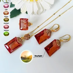 BOCARMAN Synthetic Color-change Sultanite Rectangular stone adjustable ring earrings necklace Jewelry Set for women change color