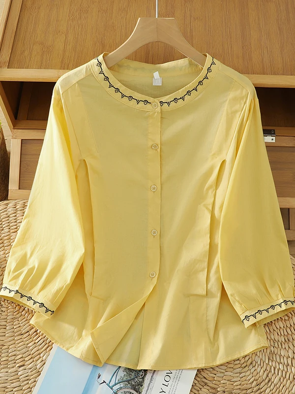 

Женский кардиган из хлопка и льна с вышивкой и воротником-стойкой, утягивающий топ для больших размеров, летняя повседневная одежда, Age Defng