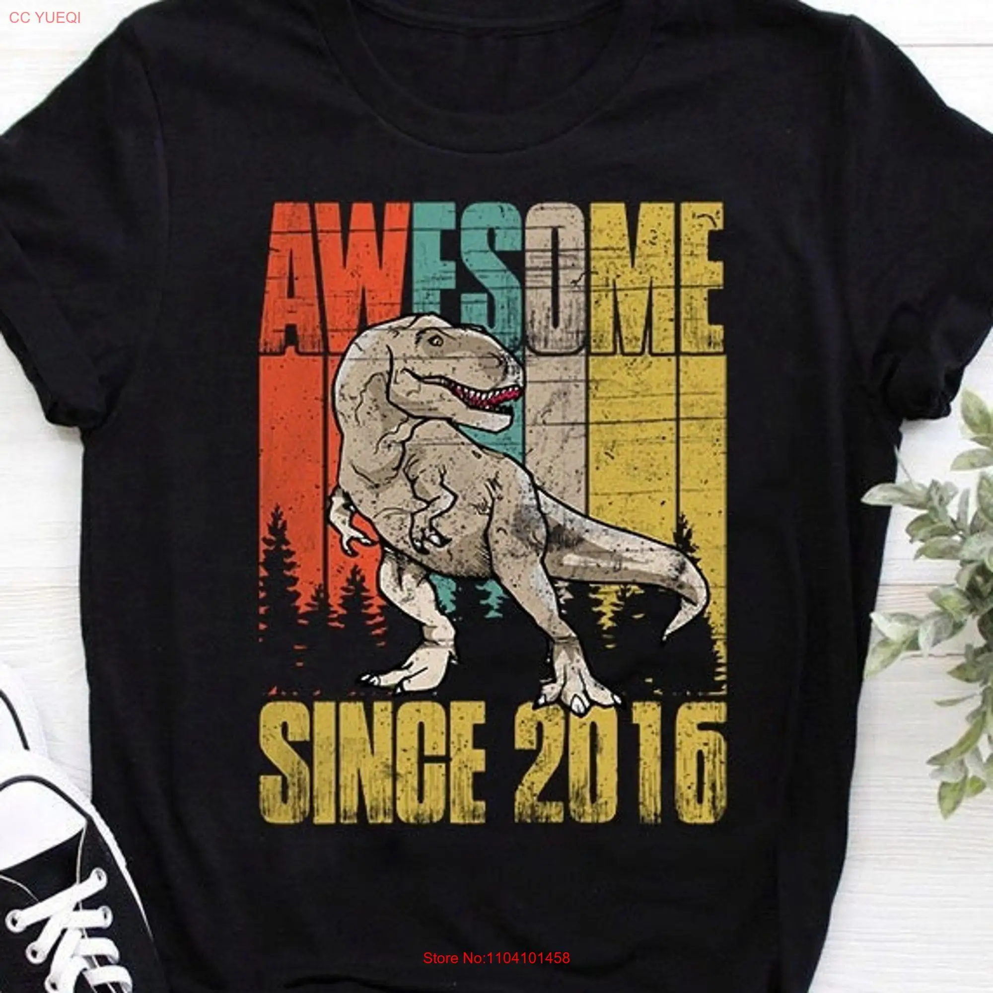 8 Year Old Birthday T Shirt Kids Dinosaur For Son Daughter Niece Nephew Awesome Since 2016 long or short sleeves