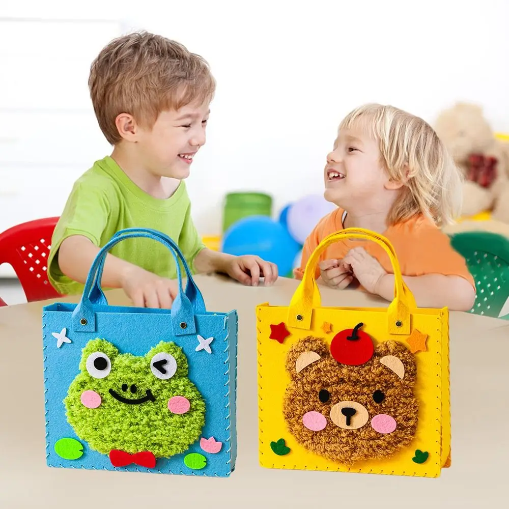 Multicolor DIY Felt Animal Bag Kits Sewing Needle and Thread Felt Material DIY Embroidery Bag Set Beads Toys Cartoon Animal