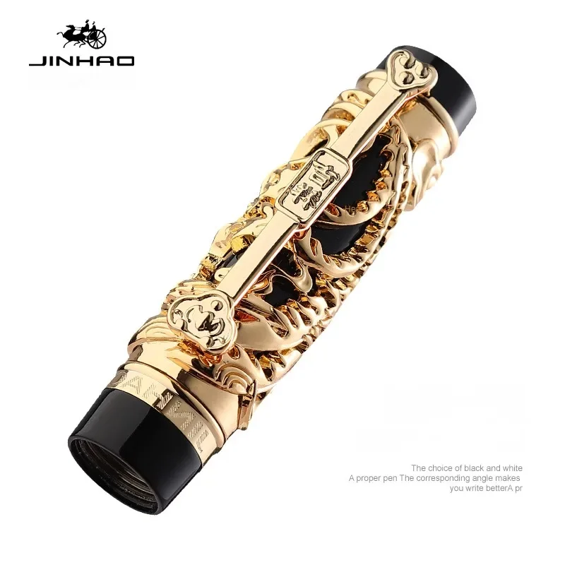 Jinhao luksusowe 3D smok ulga i Phoenix złote metalowe pióro wieczne szkoła biznesowa artykuły biurowe artykuły papiernicze — zdjęcie produktu 3