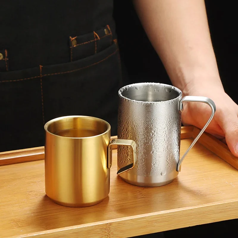 Korean Stainless Steel Coffee Cup Drawing Technology Drop-Resistant And Durable Double-Layer Office Cup
