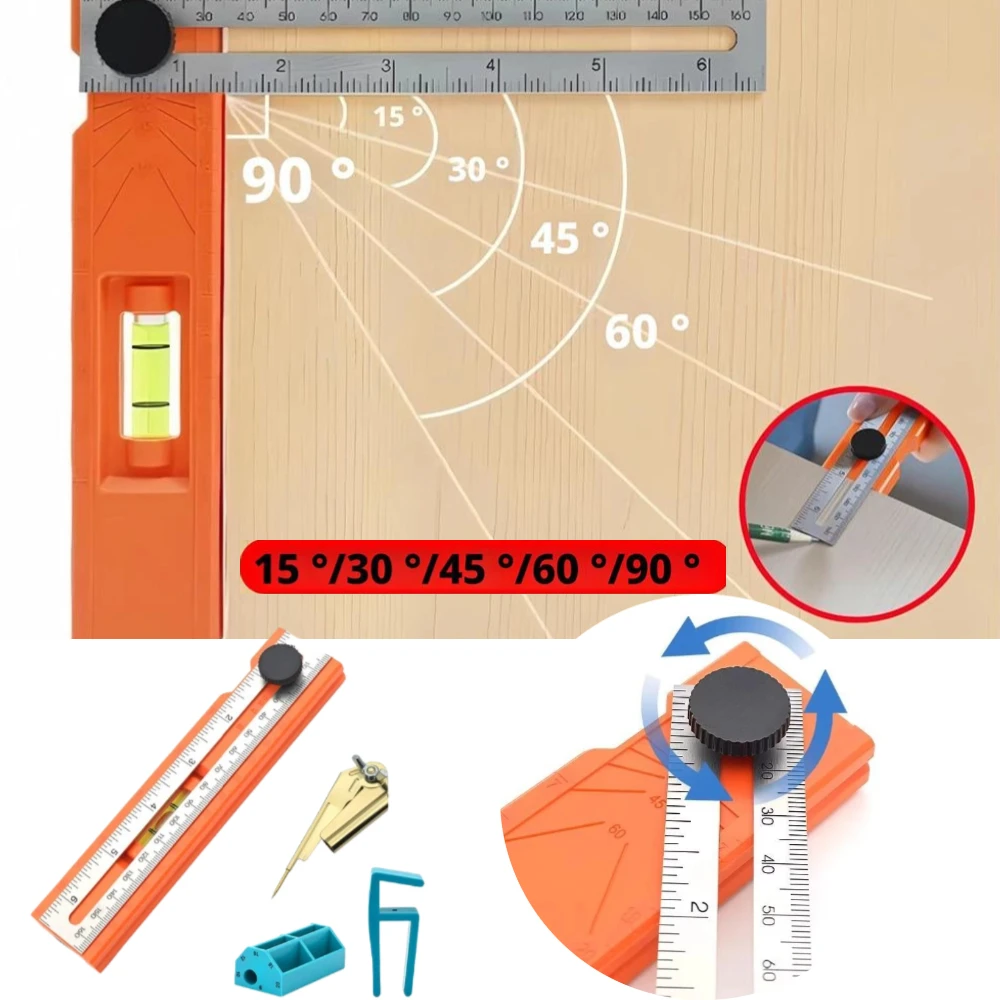 Multi-role Foldable Depth Measuring Ruler Woodworking Multi-angle Marking Ruler Adjustable Positioning Scribing Protractor Tools