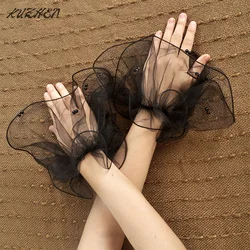 1Pair Flare Bead Sleeve Manicure Photo Background Wedding Tulle Cuffs Handheld Shooting Decoration Nail Enhancement Photography