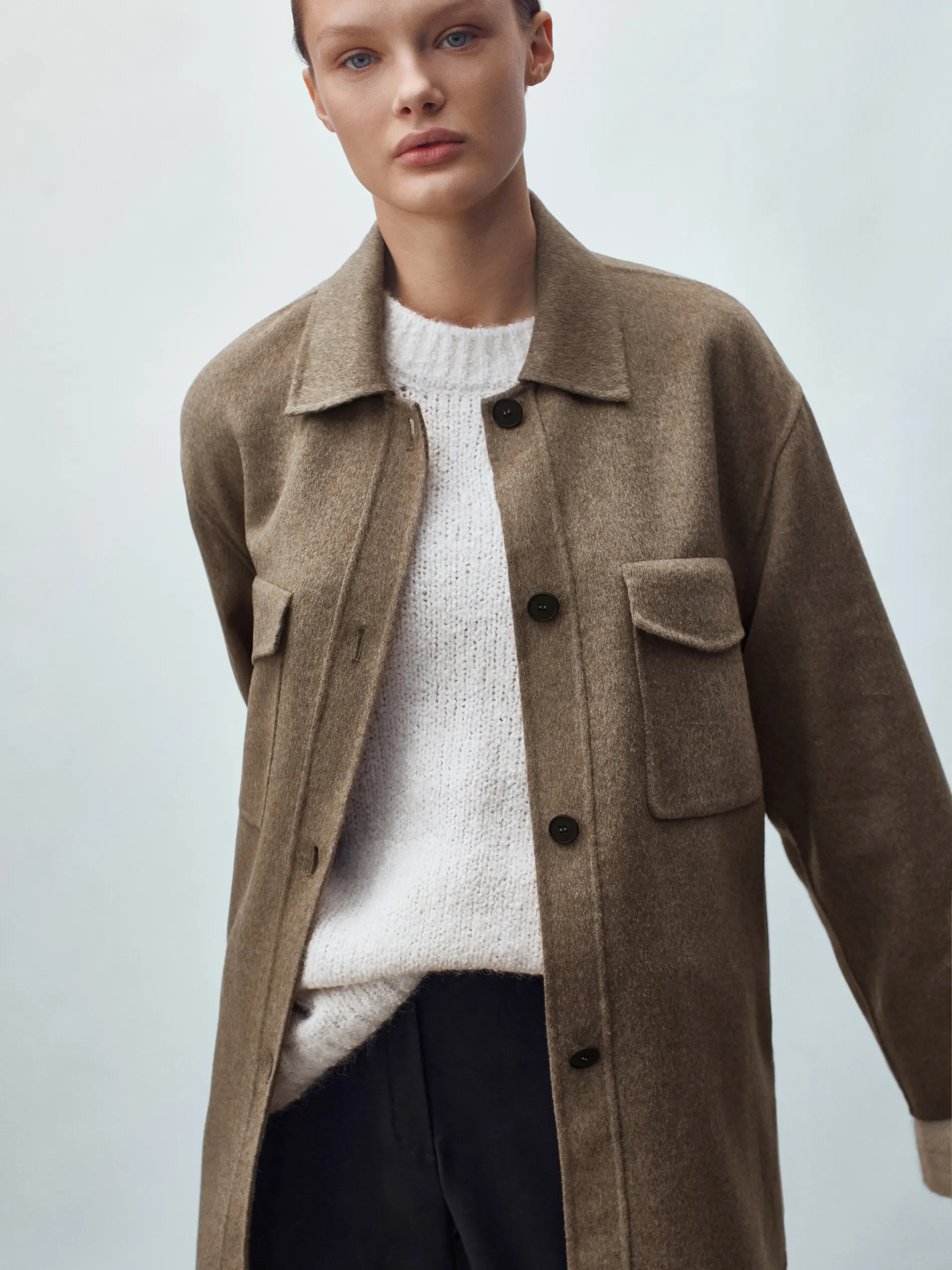 

Mimifa Double ket Double Face Woolen Coat High Efficiency Workwear Korean Sle Long Sve Button Closure Color