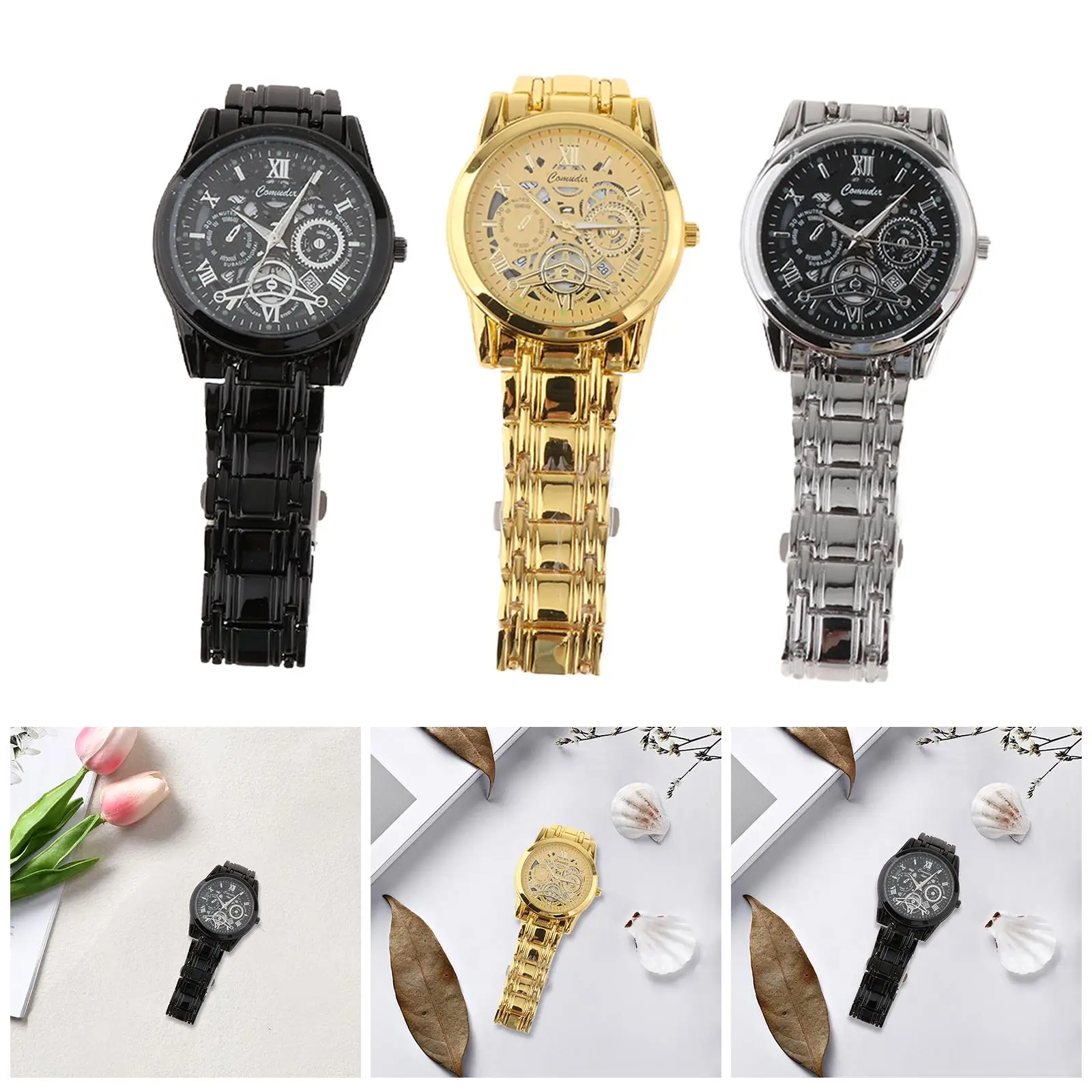 Male Wrist Watch Quartz Watch Fashion Casual Alloy Band Multifunctional Alloy Shell for Friends Birthday Graduation Ceremony