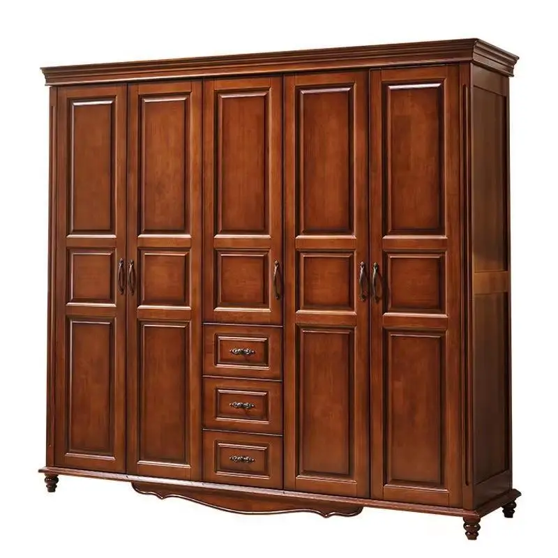 American Style Solid Wood Antique Freestanding Wardrobe Cabinet (Two/Three/Four/Five Door Options) Drawer Storage Home Furniture