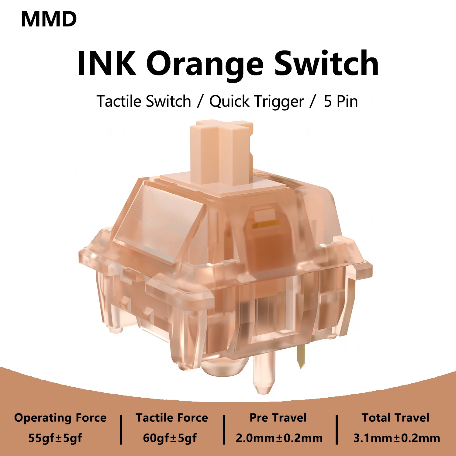 MMD INK Orange Switches 55g Tactile MX Switch for Mechanical Keyboard 5Pins PC POM DIY Custom Factory Lubed Selected long Spring