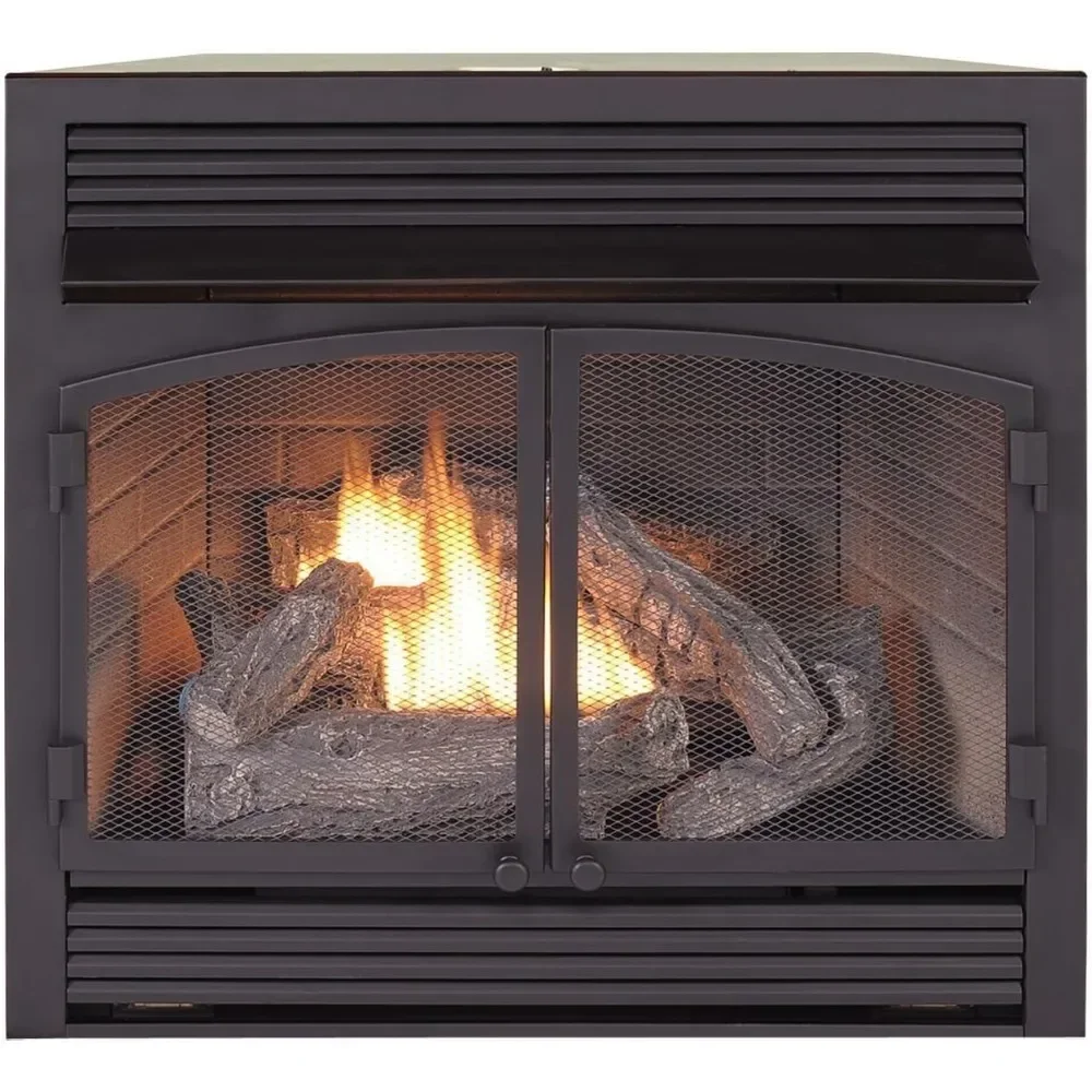 Dual Fuel Ventless Gas Fireplace Insert, Remote Control, 6 Fire Logs, Use with Natural Gas or Liquid Propane