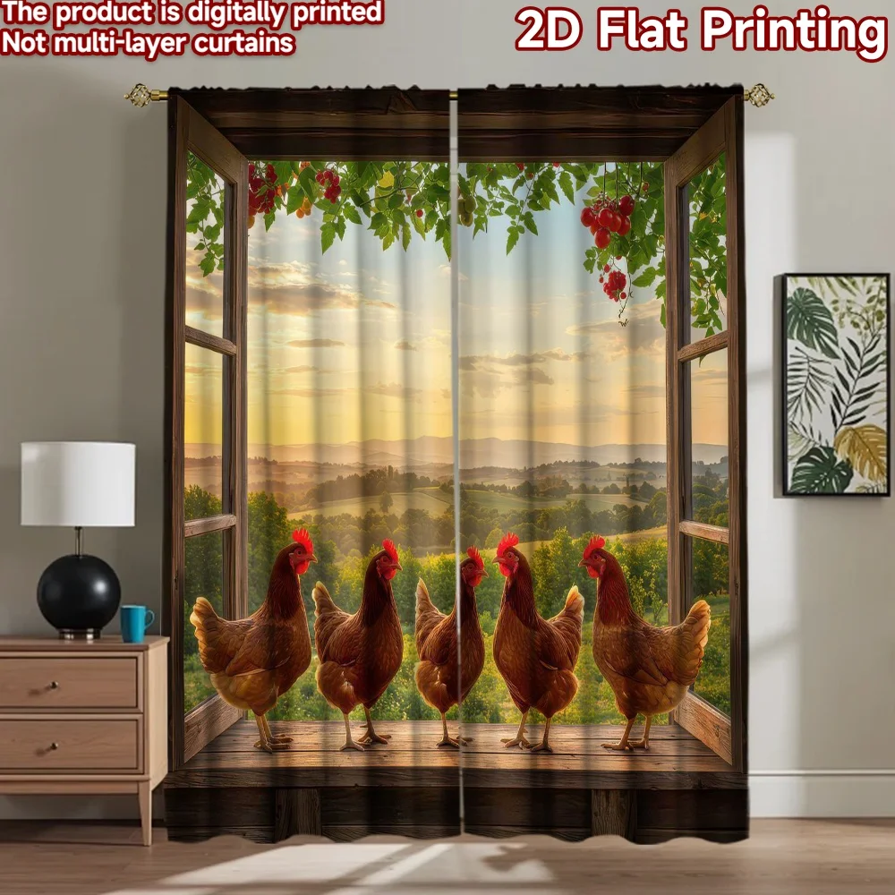 

1pc 2D flat Photography Backdrop Photography Backdrop Chickens At Sunset 100% Polyester Vibrant Reunion for Holiday home decor