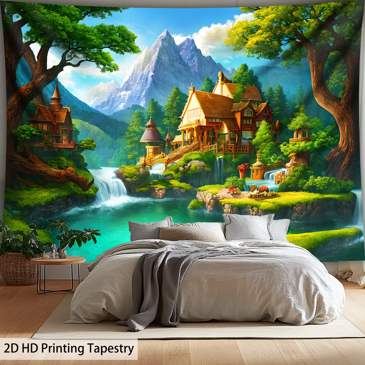 Fairy Tale Forest Waterfall Digital printing polyester wall tapestry suitable for use in living rooms bedrooms bars and party