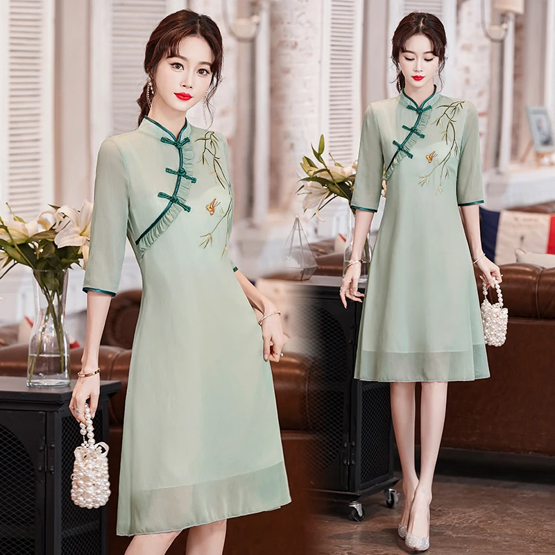 Novo elegante retro modificado cheongsam chinês tradicional qipao vestido para roupas femininas