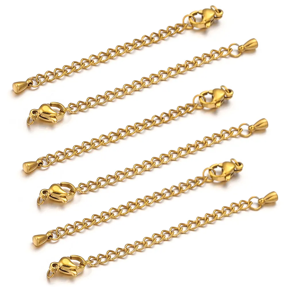 10pcs Stainless Steel Gold Plated Lobster Clasp Extended Tail Chain Connector for Bracelet Necklace DIY Jewelry Making Supplies