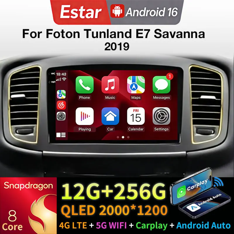 Android 16 Carplay Auto Qualcomm 2K QLED Screen Car Radio Player For Foton Tunland E7 Savanna 2019 GPS Wifi Multimedia 4G Stereo