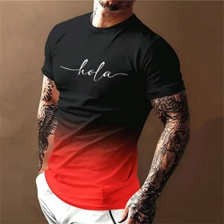 Fashion Letter Printed T Shirt For Men Contrast Gradient Harajuku Short Sleeve Tee Tops Leisure Crew Neck Men's Casual T-shirts