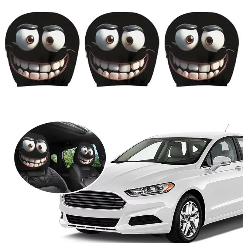 2pcs Smiley Face Printed Car Pillowcase Soft Comfortable Decorative Cushion Cover Auto Seat Headrest Washable Polyester Fabric