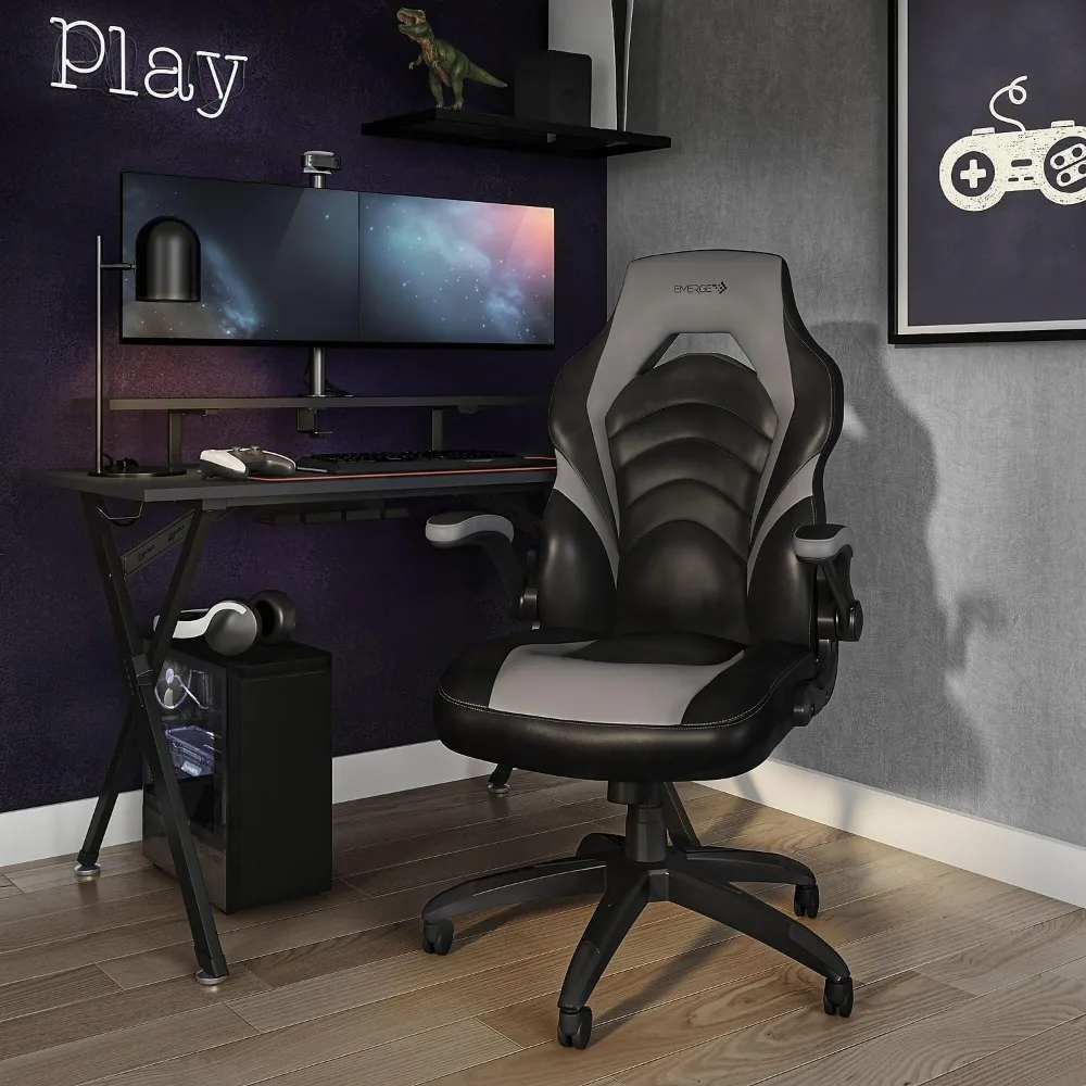 Bonded Leather Ergonomic Gaming Chair with Lumbar Support, High Back and Adjustable Tilt Lock