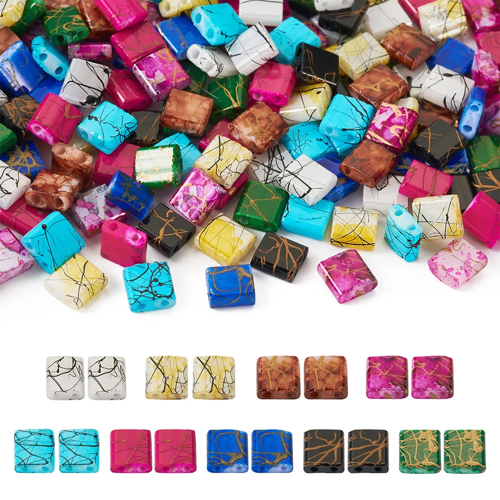 

180Pcs Mini Flat Rectangle 2-hole Loose Beads Colorful Opaque Seed Beads for Necklace Bracelet Jewelry Making Accessories