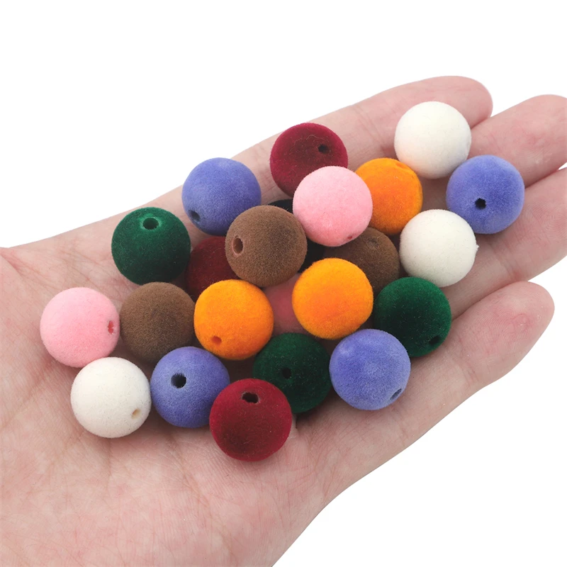 14mm Flocking Round Ball Beads Velvet Acrylic Spacer Beads for DIY Charm Necklace Bracelet Earring Handmade Jewelry Making