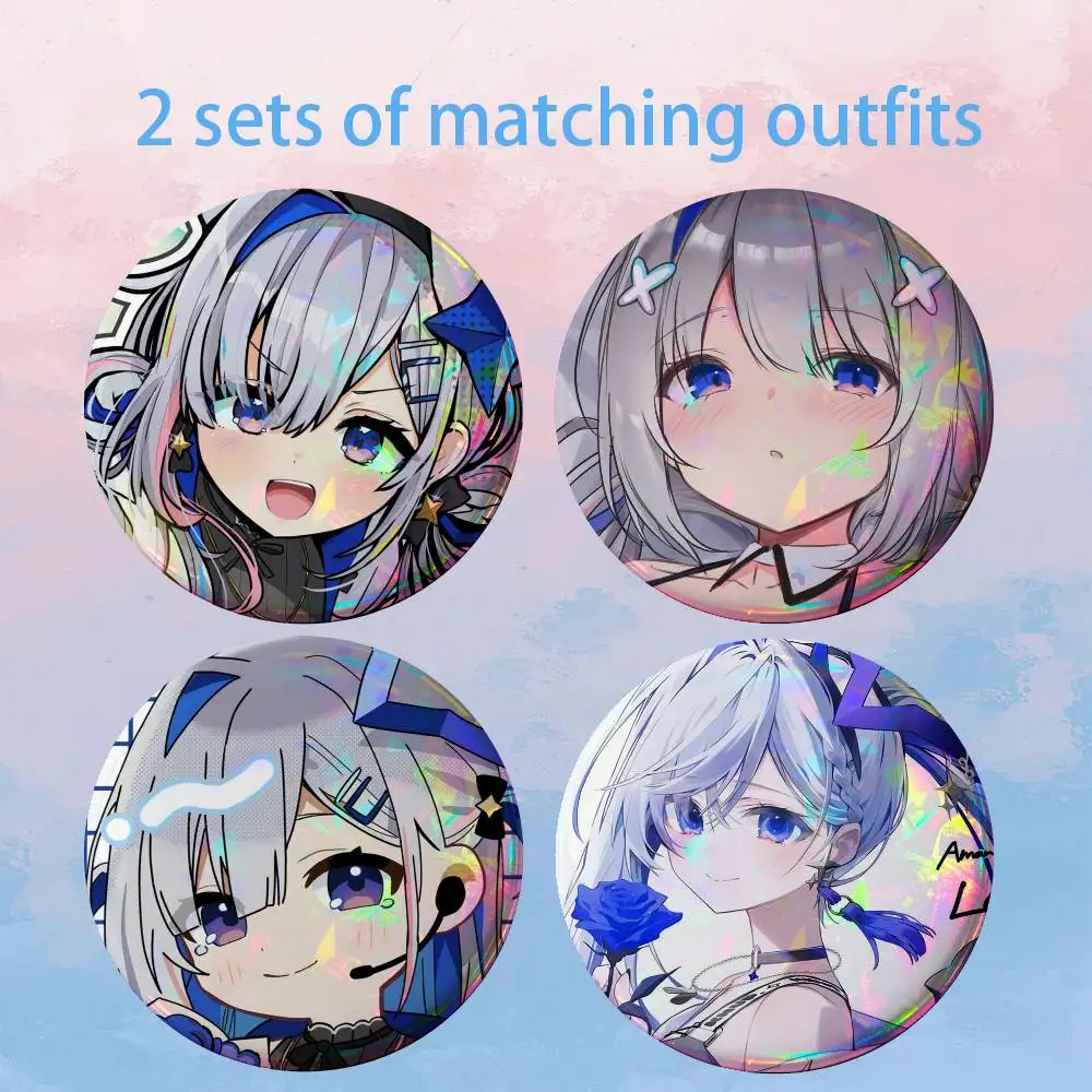 Hololive Amane Kanata 2 piece set Pins Creativity Printed Pictures Text Metal Lapel Badges Brooches Jewelry Gift
