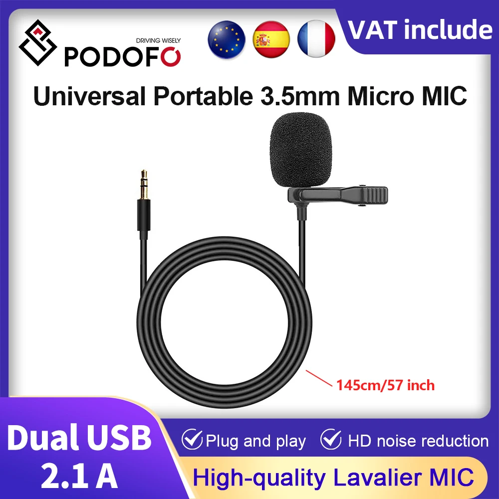 Podofo Universal Portable 3.5mm Microphone Hands Free Microphone Speaker Micro Audio Microphone For Car Multimedia Player