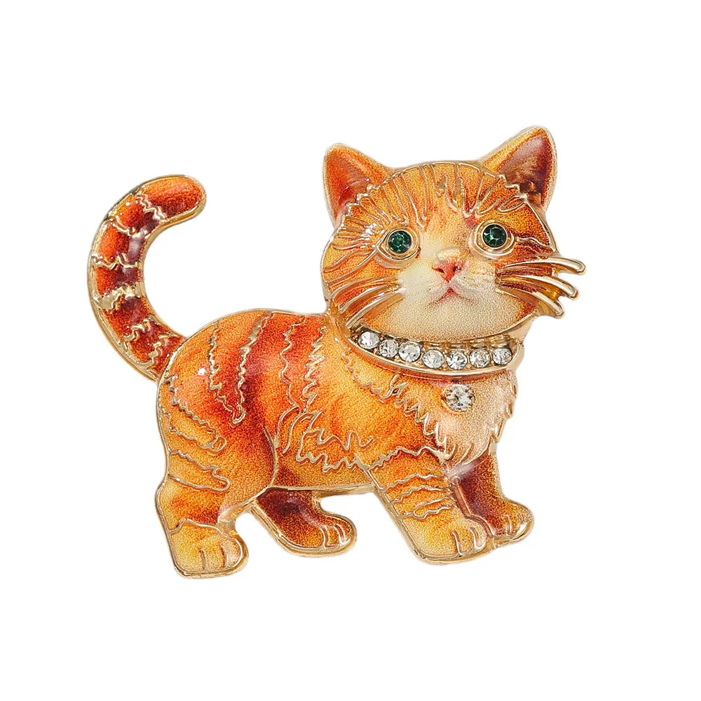 Cute Sitting Cat Brooches For Women Unisex 5-color Rhinestone Lovely Pets Kitty Animal Party Casual Brooch Pin Gifts