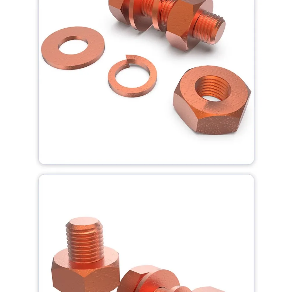 M3/4/5/6/8/10/12/14/16 Длина 6-120 мм 99,9% Болт с шестигранной головкой из чистой меди и гайкой с пружинной шайбой Электрическая проводимость
