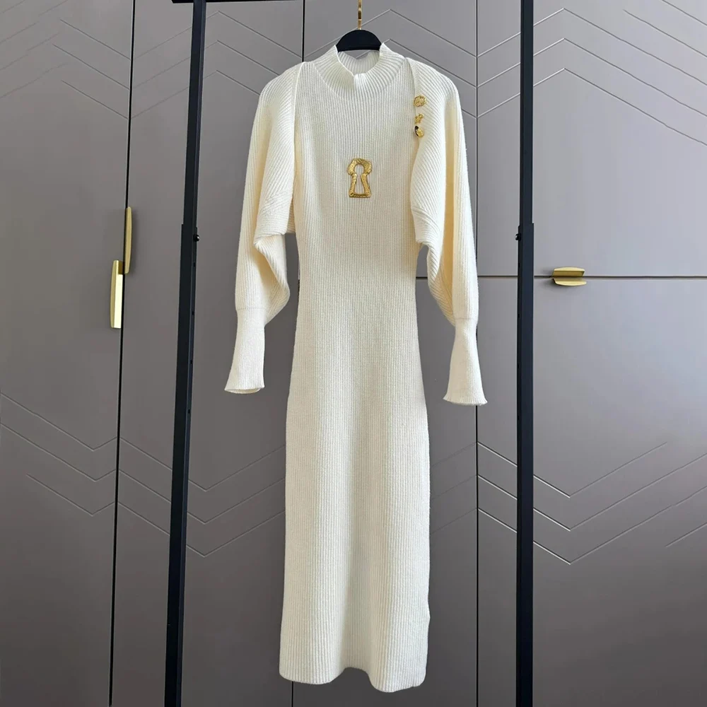 TWOTWINSTYLE 無地 スプライス ショール シック ドレス 女性用 タートルネック ノースリーブ スリム エレガント ストリートウェア レディース ワンピース ファッション 新作