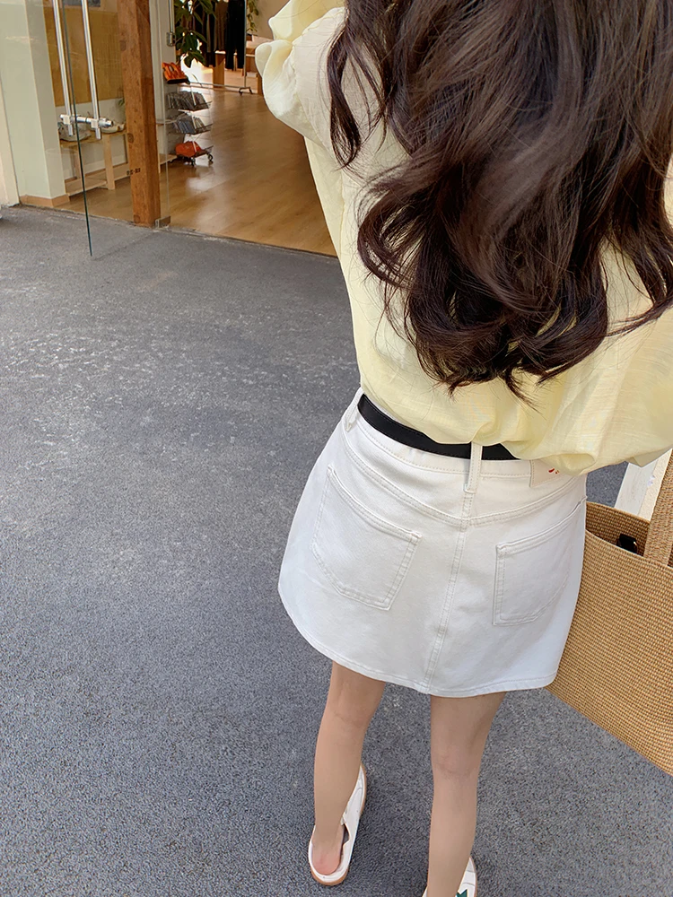 

High Waist A-Line Skirt Women's Denim Skirt Summer New Sle White Slimming Versatile Anti-Light ort Skirt Commute Kor...