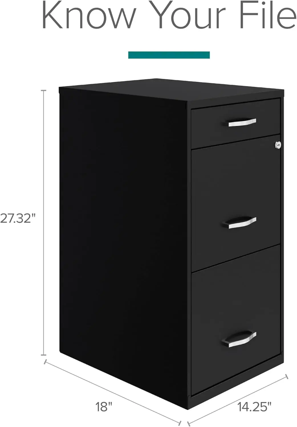 Industries Space Solutions 18in Deep 3 Drawer Metal Organizer File Cabinet Black, Letter Size, Fully Assembled