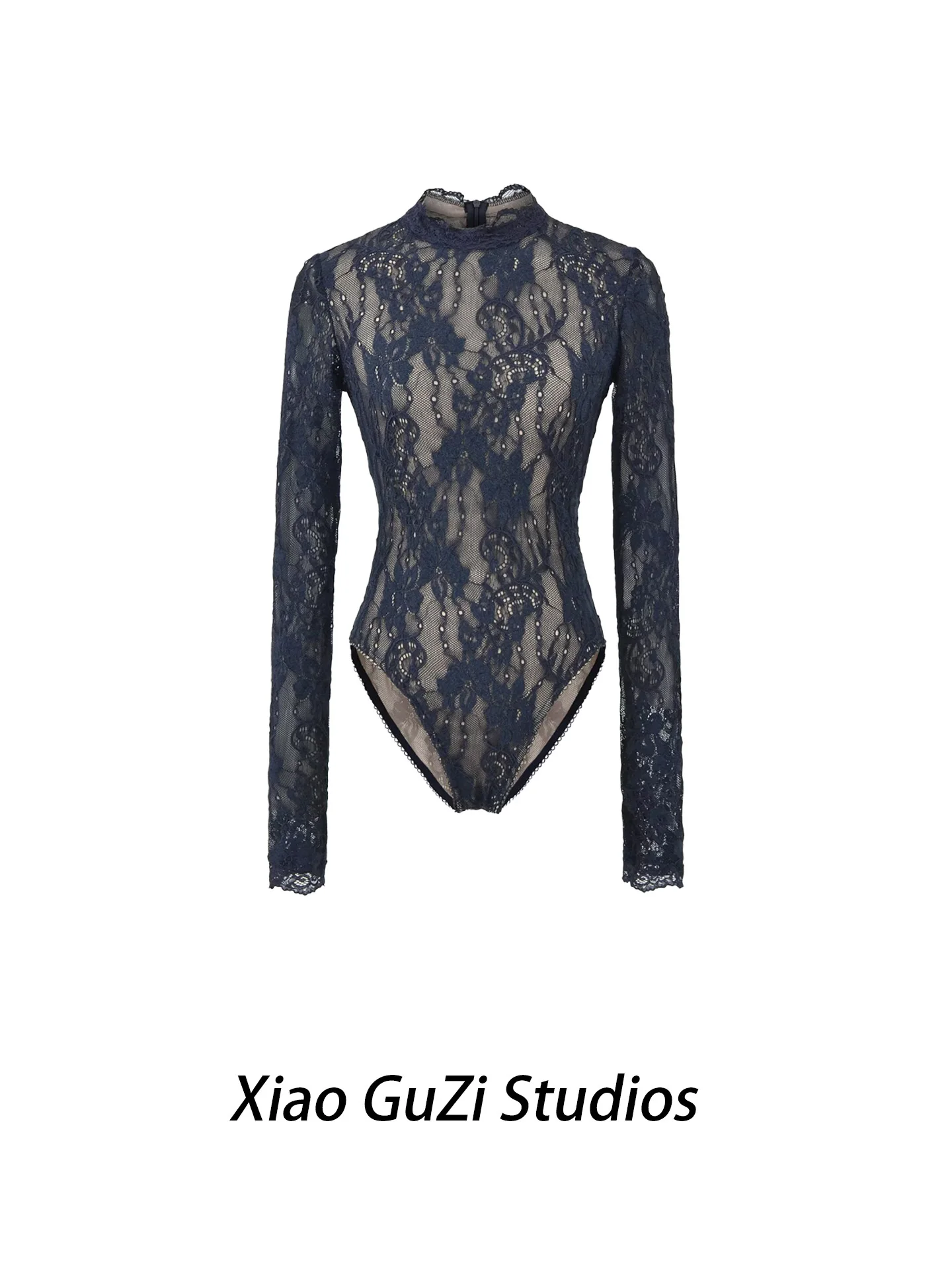 

Двухслойный комбинезон с кружевной отделкой и круглым вырезом, длинными рукавами, облегающий, сексуальный, верхняя одежда, базовый топ из смесового хлопка