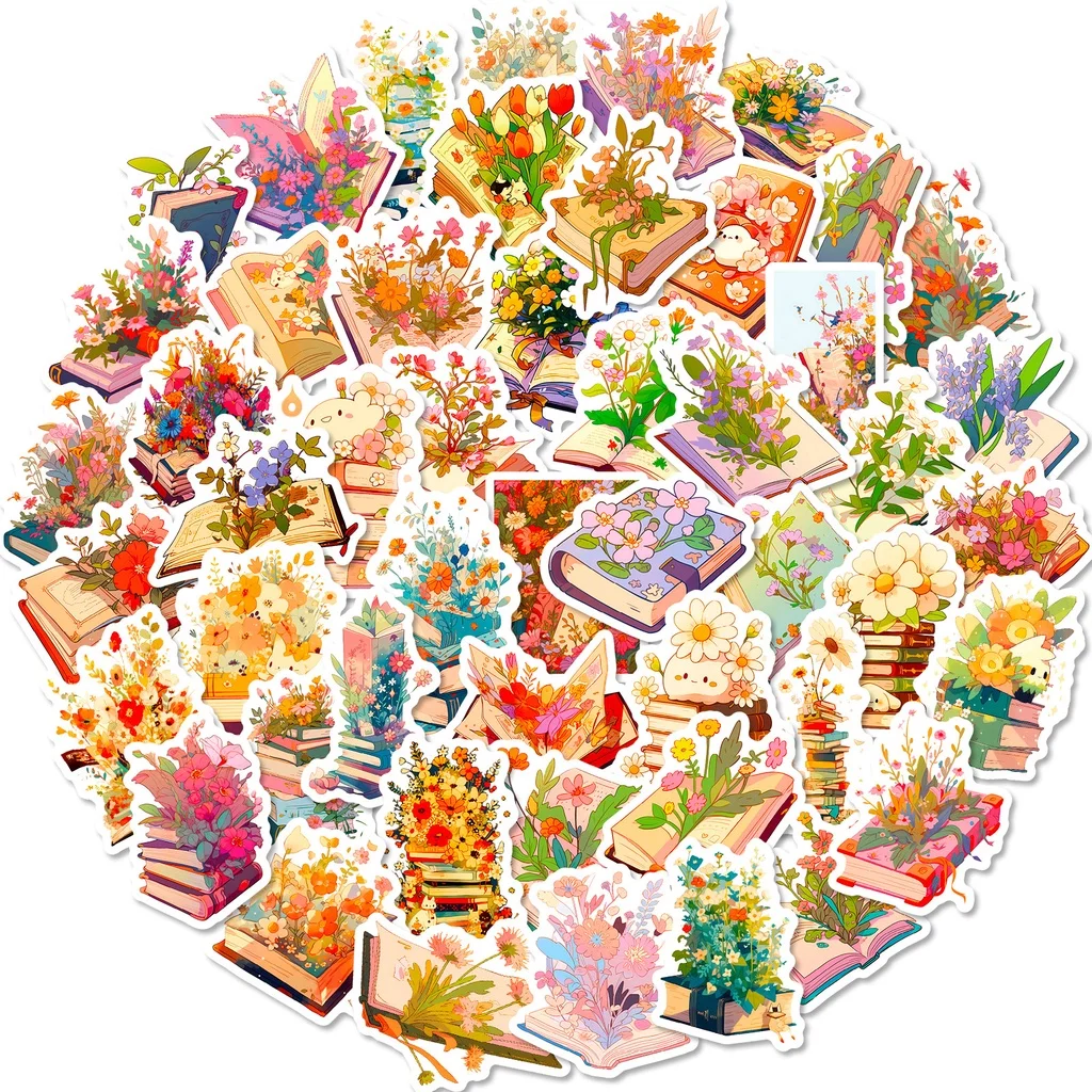 

50PCS Aesthetic Books Floral Waterproof graffiti Stickers For Helmet Bicycle Hand Account Decals BulingBulingStickers Store