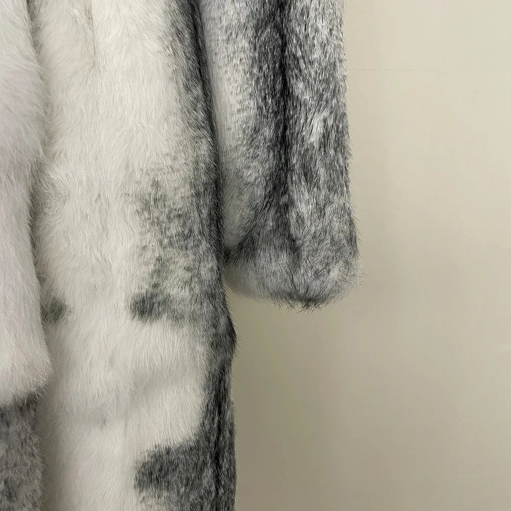 Real Fox Fur Coat 2024 Autumn Winter Luxurious Fur Thickened Warm Hooded Real Rabbit Fur Coat Women Long Natural Fur Coat