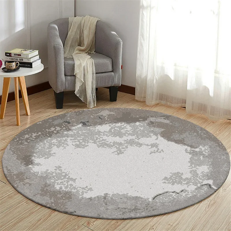 Modern Art Earth Moon Round Carpet, Abstract Swirl Starry Sky Ink Splash Rug for Living Room, Bedroom or Office Decor