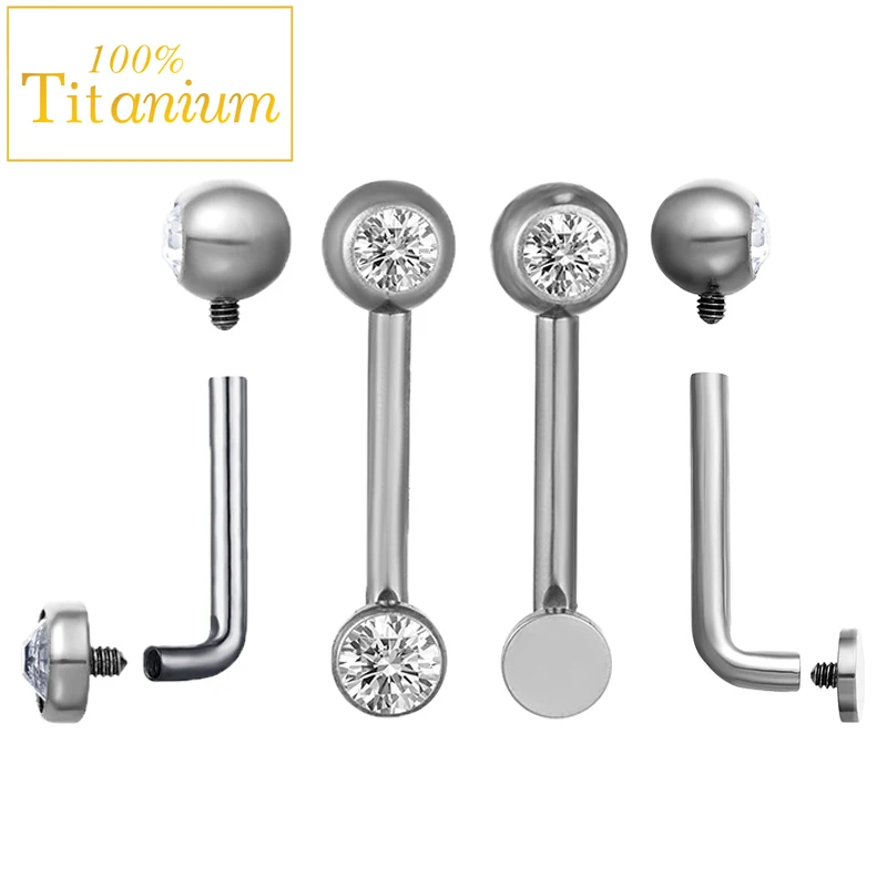 1Pcs F136 Titanium Navel Nail Zircon L -Shaped Rod Lip Rings Women Sexy Vagina Piercing Genital Pussy VCH Body Jewelry 14G 11mm