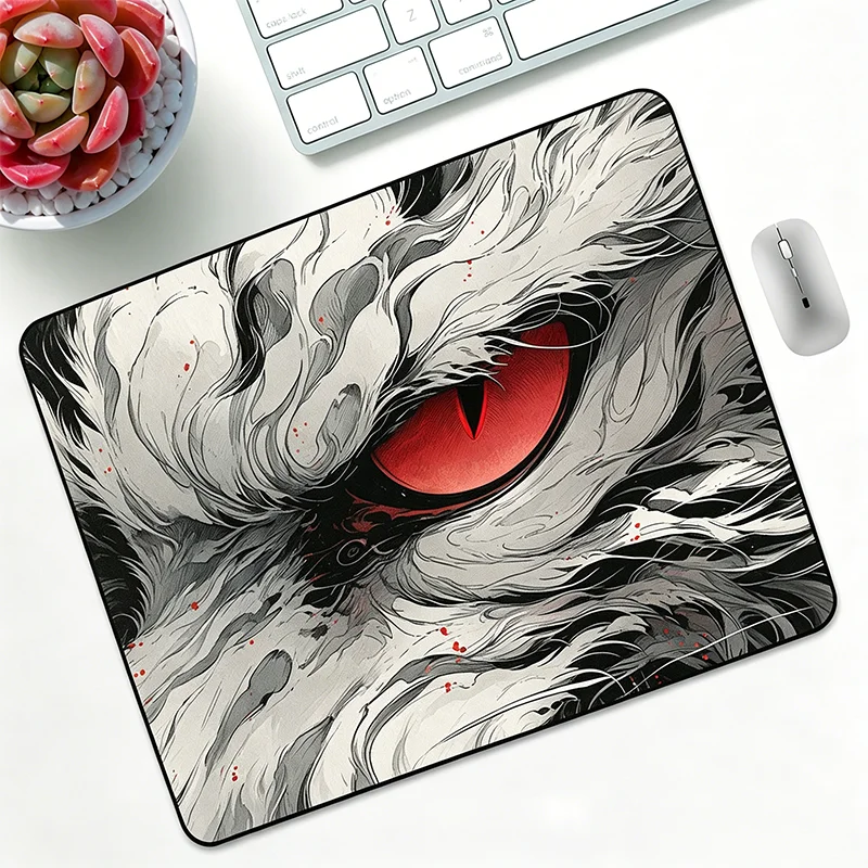 Rubber Gaming Mouse Pad 26x21cm Red Eye Pattern Non-slip Desk Mat for PC Laptop Office